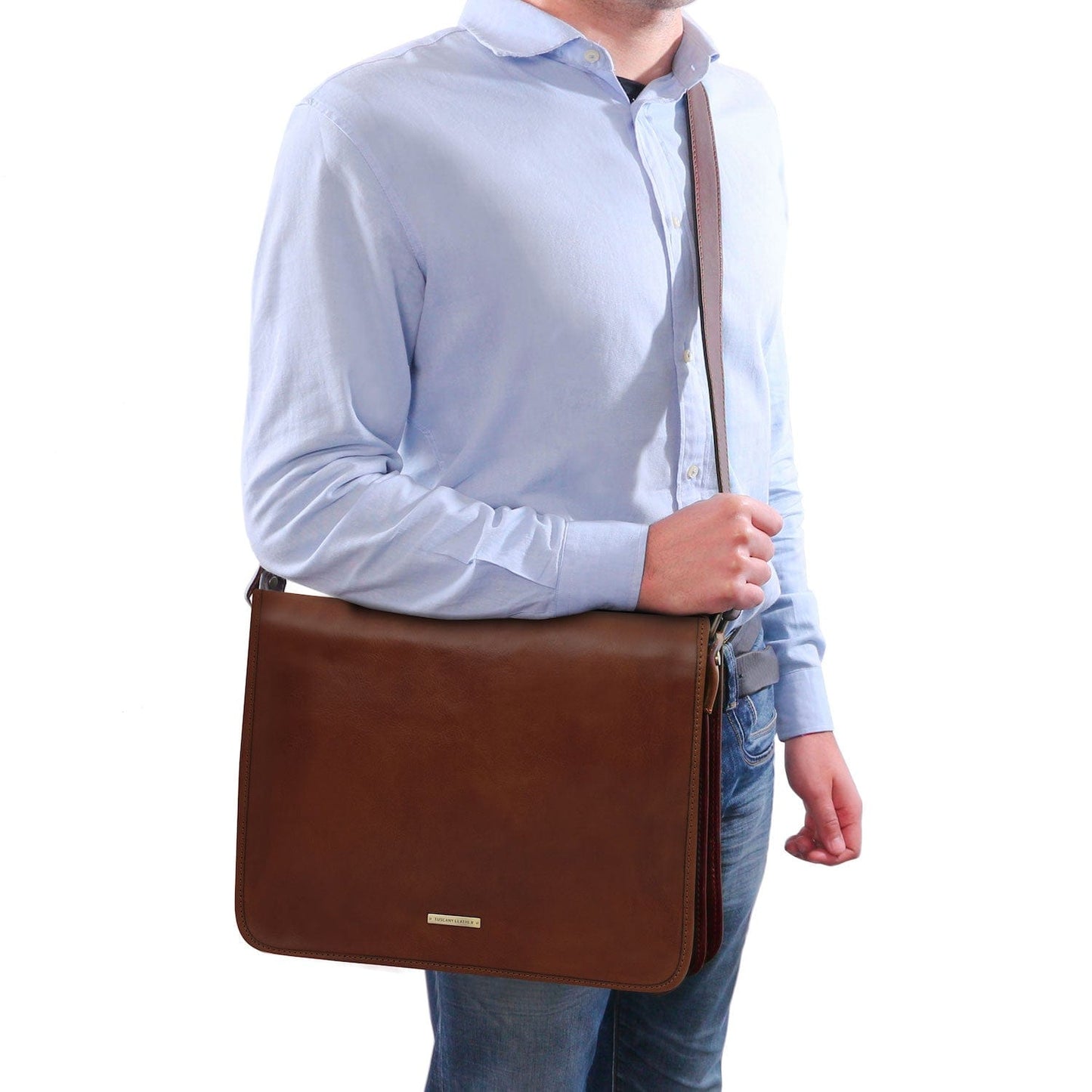 TL Messenger - Two compartment matte leather shoulder bag - Large size | TL142430